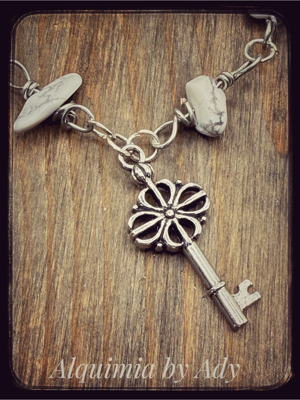 Alquimia White Howlite Bead Necklace with Floral Key Charm - Picture 2 of 6